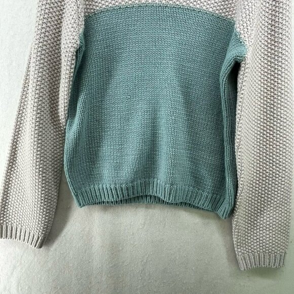 Roolee Sweater Womens Sz 3XL Cream Teal Green Colorblock Crew Neck Knit Pullover - Picture 7 of 12